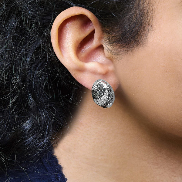 14K White Gold 2.00 Cttw White and Treated Blue Diamond Oval Shield Omega Back Earrings (H-I Color, SI1-SI2 Clarity)