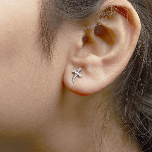 .925 Sterling Silver Diamond Accent Knife Earrings (H-I Color, I2-I3 Clarity)
