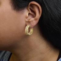 14K Yellow Gold Plated .925 Sterling Silver 3/8 Cttw Diamond Pave Pear Link J Hoop Earrings (H-I Color, I1-I2 Clarity)