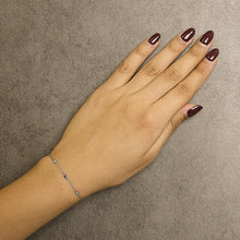 14K White Gold Alternating Blue Sapphire and White Diamond Bezel Station Chain Bracelet (I-J Color, SI2-I1 Clarity) - 8" Inches-3