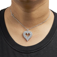 925 Sterling Silver 4.0 Cttw Diamond Two Row Open Heart 18