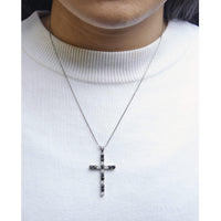 .925 Sterling Silver 2.0 Cttw Prong Set Round Natural Treated Black and White Diamond Cross Pendant Necklace - 18