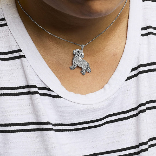 .925 Sterling Silver 1/3 Cttw White and Black Diamond  Labrador Retriever Dog Pendant Necklace (I-J Color, I2-I3 Clarity) - 18