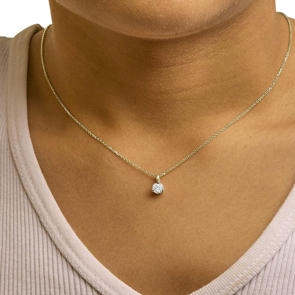 14K Yellow Gold 3/8 Cttw 3 Prong Martini Set Round Diamond Solitaire Pendant Necklace (G-H Color, SI2-I1 Clarity) - 18
