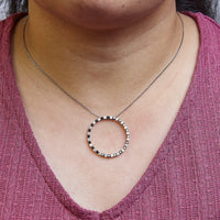 .925 Sterling Silver 2.0 Cttw Alternating Black and White Diamond Open Hoop Circle Pendant Necklace (H-I Color, I2-I3 Clarity) - 18
