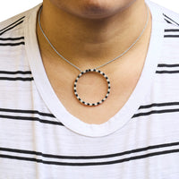 .925 Sterling Silver 3.0 Cttw Alternating Black and White Diamond Open Hoop Circle Pendant Necklace (H-I Color, I3 Clarity) - 18