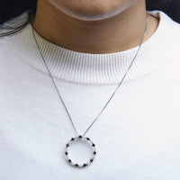 .925 Sterling Silver 1 3/4 Cttw Alternating Black and White Diamond Open Circle Hoop Pendant Necklace (H-I Color, I2-I3 Clarity) - 18