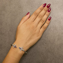 .925 Sterling Silver 8X4MM Marquise Purple Amethyst and Diamond Accent Fleur Di Lis Open Cuff Bangle (I-J Color, I1-I2 Clarity) - 7"-4