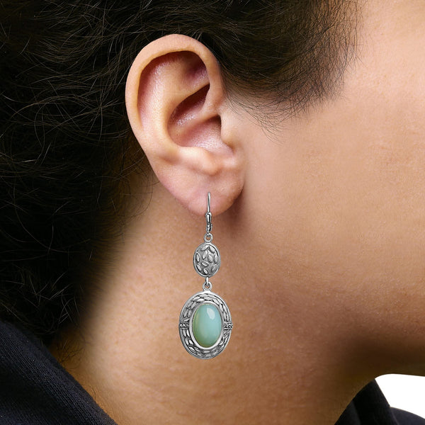 .925 Sterling Silver Chalcedony Diamond Accent Drop and Dangle Earring (K-L Color, I1-I2 Clarity)