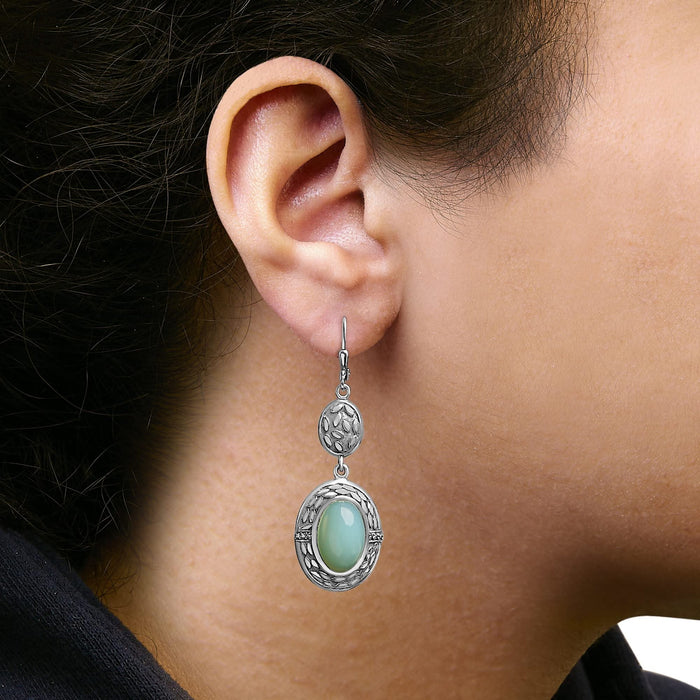 .925 Sterling Silver Chalcedony Diamond Accent Drop and Dangle Earring (K-L Color, I1-I2 Clarity)