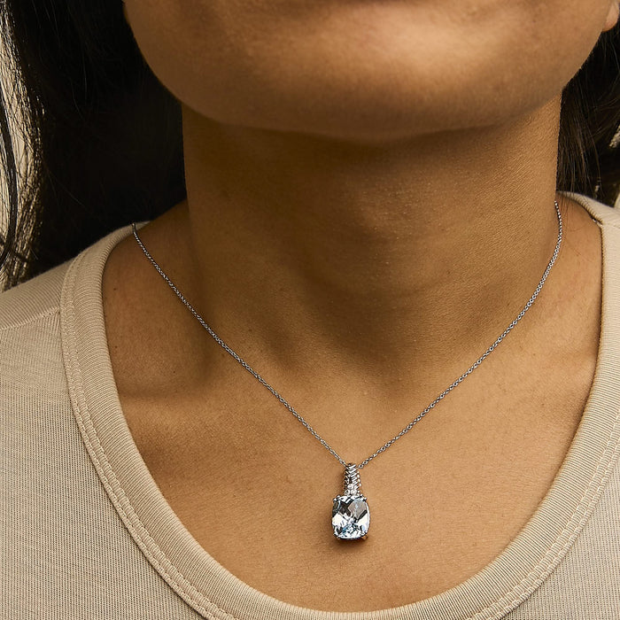 .925 Sterling Silver Blue Topaz and Diamond Accent Textured Pendant Necklace - 18