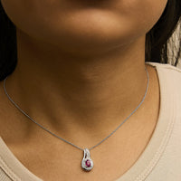 .925 Sterling Silver Red Ruby and Diamond Accent Milgrain Swirl Pendant Necklace - 18