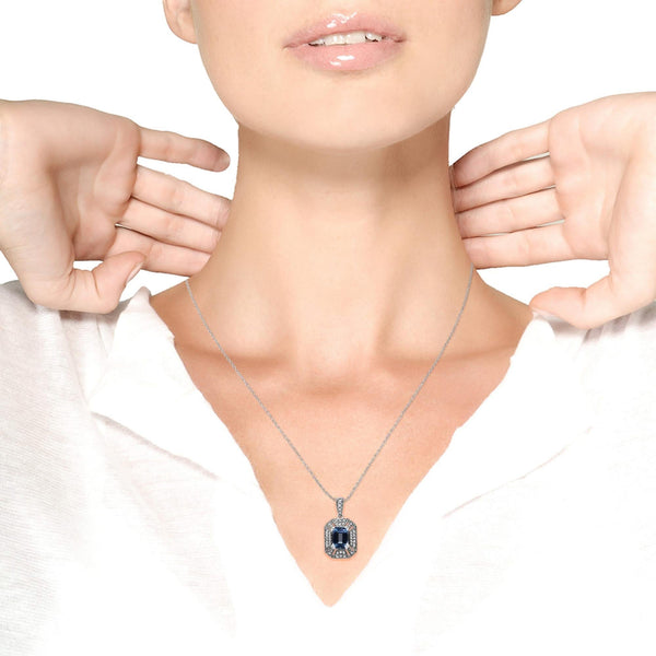 .925 Sterling Silver Blue Topaz and Diamond Accent Art Deco Style 18