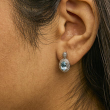 .925 Sterling Silver Diamond Accent and  Oval Blue Topaz with Beaded Halo Drop Stud Earrings (I-J color, I1-I2 Clarity)-3