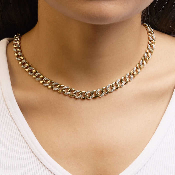 14K Yellow Gold Plated .925 Sterling Silver 1.0 Cttw Diamond Cuban Link Necklace (I-J Color, I3 Clarity) - 18
