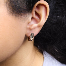 10K Rose Gold 1/3 Cttw White and Brown Diamond Milgrain Criss Cross J-Hoop Earrings (I-J Color, I1-I2 Clarity)-3