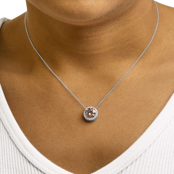14K White Gold 2 3/8 Cttw Lab Grown Pink Diamond Solitaire with Halo Pendant Necklace - 17