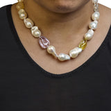 14K Yellow Citrine, Amethyst, and Baroque Pearl Strand Necklace - 18