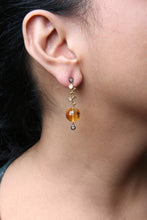 18K Yellow Gold 2/3 Cttw Round Bezel Diamond and 25mm Ball Shaped Yellow Citrine Gemstone Dangle Stud Earring (Brown and G-H Color, SI1-SI2 Clarity)-4