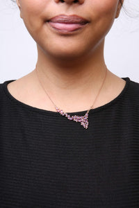 18K Rose Gold 1/2 Cttw Brown Diamond and Multi-Size Oval Pink Sapphire Cluster Cascade Statement Station Necklace (Brown Color, SI1-SI2 Clarity) - Adjustable up to 14