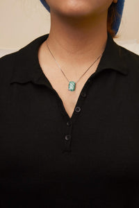 .925 Sterling Silver Turquoise Enamel and 1/2 Cttw Diamond Block 18