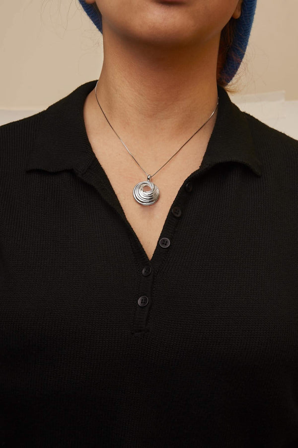 .925 Sterling Silver Endless Wave Swirl Statement Medallion 18
