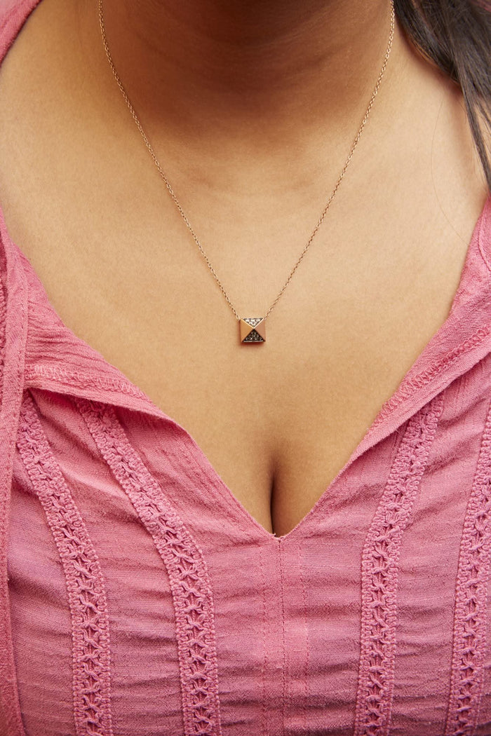 14K Rose Gold 1/4 Cttw Brown Diamond Matte Finished Pyramid Pendant Necklace (Brown Color, SI1-SI2 Clarity) - 18