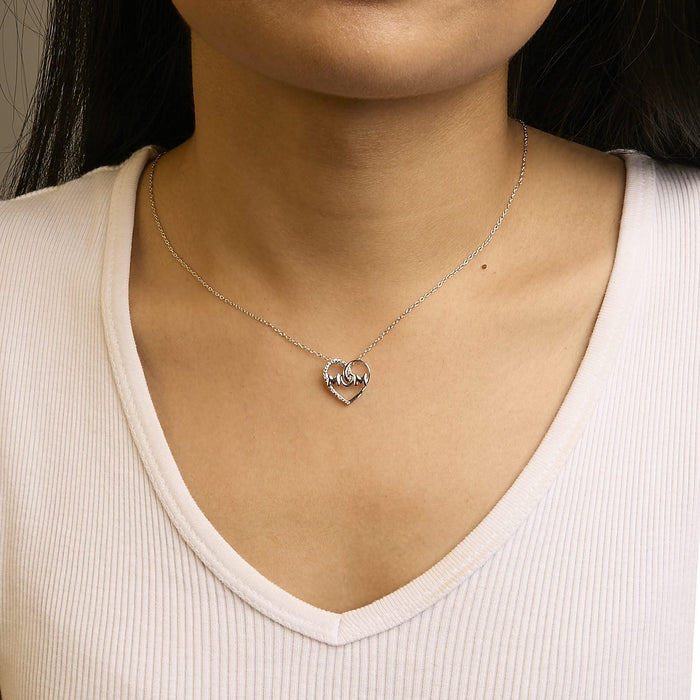 .925 Sterling Silver Diamond Accent MOM Heart Pendant Necklace (J-K Color, I2-I3 Clarity) - 18