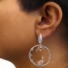 Rose Gold Plated .925 Sterling Silver 1/10 Cttw Diamond Floral Hoop Earrings (I-J Color, SI1-SI2 Clarity)-3