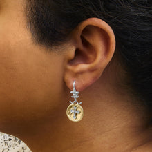 18K Yellow Gold Plated .925 Sterling Silver 1/8 Cttw Diamond Hammered Finished Medallion with Cross Drop and Dangle Earrings (I-J Color, SI1-SI2 Clarity)-3