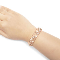 14K Rose Gold 5/8 Cttw Diamond with Pink Tourmaline Open Cuff Bangle with White Enamel (G-H Color, SI1-SI2 Clarity) - 7