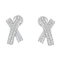 14K white gold earrings with round diamond stones in domed X shape