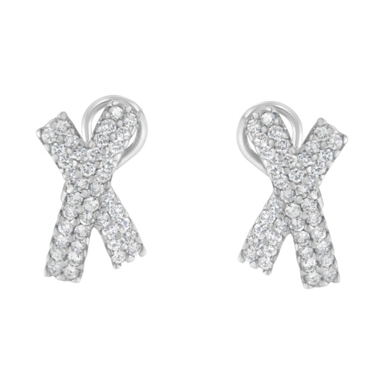 14K White Gold 2.0 Cttw Round-Brilliant Cut Diamond Domed X Shaped Omega Back Stud Earrings (H-I Color, I1-I2 Clarity)-0