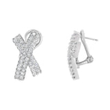 14K White Gold 2.0 Cttw Round-Brilliant Cut Diamond Domed X Shaped Omega Back Stud Earrings (H-I Color, I1-I2 Clarity)-1 thumbnail 2