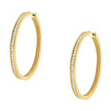10KT Yellow Gold 1 cttw Slim Diamond Hoop Earrings (I-J Color, I1-I2 Clarity)-3 thumbnail 4