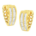10K yellow gold hoop earrings with heart diamond stones