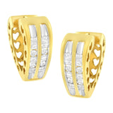 10K yellow gold hoop earrings with heart diamond stones thumbnail 1