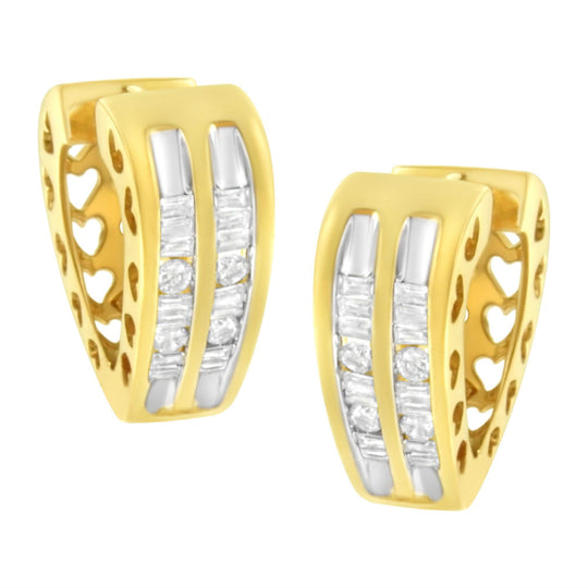 10K Yellow Gold 1/2 cttw Diamond Huggy Heart Hoop Earrings (I-J Clarity, I2-I3 Color)-0