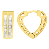 10K Yellow Gold 1/2 cttw Diamond Huggy Heart Hoop Earrings (I-J Clarity, I2-I3 Color)-1 thumbnail 2