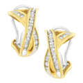 14K white gold hoop earrings with crossover round diamond stones