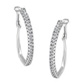 10K white gold hoop earrings with round diamond stones along the front curve