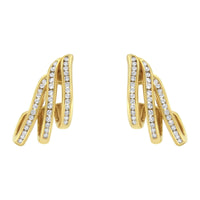10K Yellow Gold 1.0 Cttw Round Brilliant Cut Diamond Spiral Multi Row Channel Set Open Hoop Pushback Stud Earrings (H-I Color, I1-I2 Clarity)
