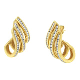 10K Yellow Gold 1.0 Cttw Round Brilliant Cut Diamond Spiral Multi Row Channel Set Open Hoop Pushback Stud Earrings (H-I Color, I1-I2 Clarity)-1 thumbnail 2