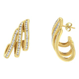 10K Yellow Gold 1.0 Cttw Round Brilliant Cut Diamond Spiral Multi Row Channel Set Open Hoop Pushback Stud Earrings (H-I Color, I1-I2 Clarity)-3 thumbnail 4