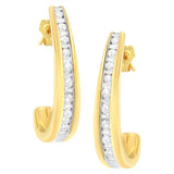 10K Yellow Gold 1 cttw Channel Set Diamond J-Hoop Earrings (H-I Clarity, I1-I2 Color)-0 thumbnail 1