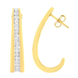 10K Yellow Gold 1 cttw Channel Set Diamond J-Hoop Earrings (H-I Clarity, I1-I2 Color)-1 thumbnail 2