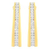10K Yellow Gold 1 cttw Channel Set Diamond J-Hoop Earrings (H-I Clarity, I1-I2 Color)-3 thumbnail 4