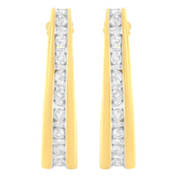 10K Yellow Gold 1 cttw Channel Set Diamond J-Hoop Earrings (H-I Clarity, I1-I2 Color)