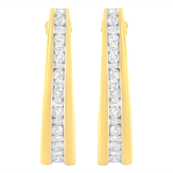 10K Yellow Gold 1 cttw Channel Set Diamond J-Hoop Earrings (H-I Clarity, I1-I2 Color)