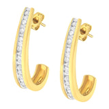 10K Yellow Gold 1 cttw Channel Set Diamond J-Hoop Earrings (H-I Clarity, I1-I2 Color)-4 thumbnail 5
